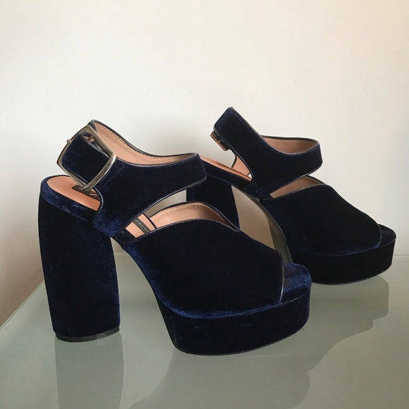 Zara Shoes - Zara - Blue Velvet Plateforme Hell Sandals